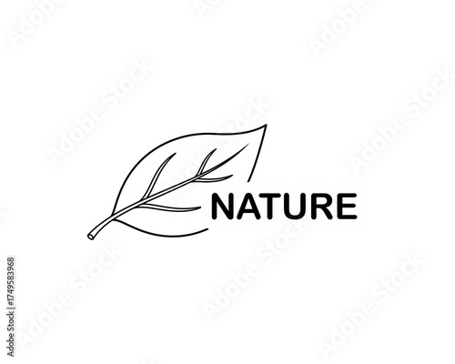 Minimalistic design featuring a leaf symbolizing nature with the word 'NATURE' integrated