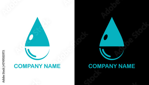 Logo design featuring a turquoise water droplet on contrasting backgrounds, ideal for branding use