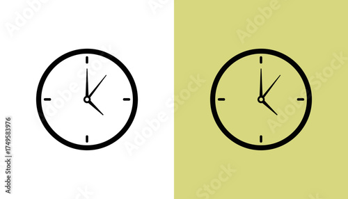 Minimalist clock design showcasing time on contrasting backgrounds, ideal for modern decor themes