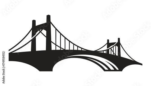 Silhouette of a modern bridge spanning a river, showcasing architectural design against a sunset