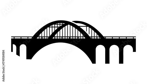 Silhouette of a modern bridge spanning a river with clear skies and distant cityscape in the background