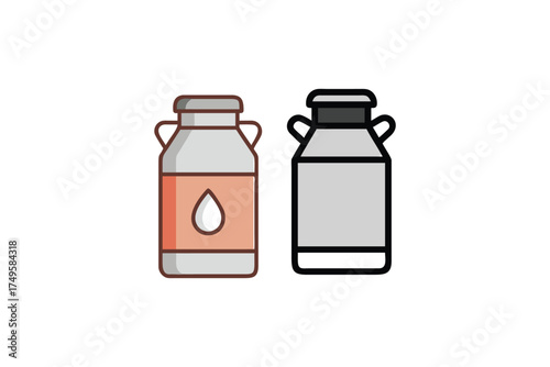 Two pixel art milk cans one colored and one as a silhouette
