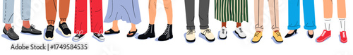 People legs and feet. Collection of different shoes and pants. Flat style stock vector set illustration for diversity and fashion concept.
