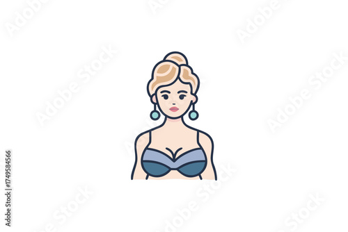 Woman with elegant updo and delicate bra a flat design silhouette