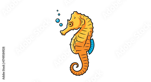 Cute orange seahorse illustration with bubbles is perfect for children's books, educational materials, and playful designs for your next creative project