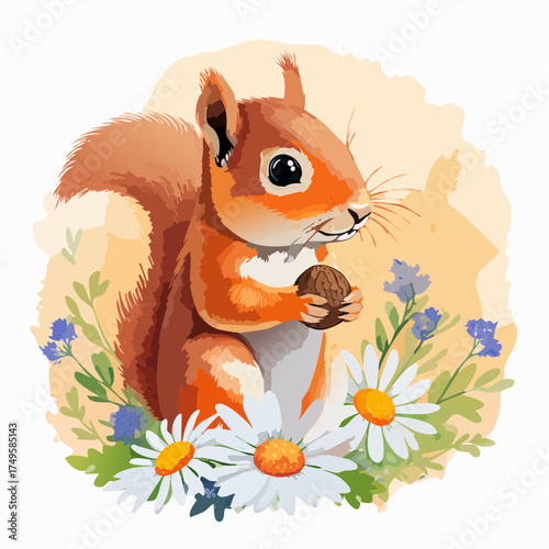 Eichhörnchenbaby auf der Blumenwiese
