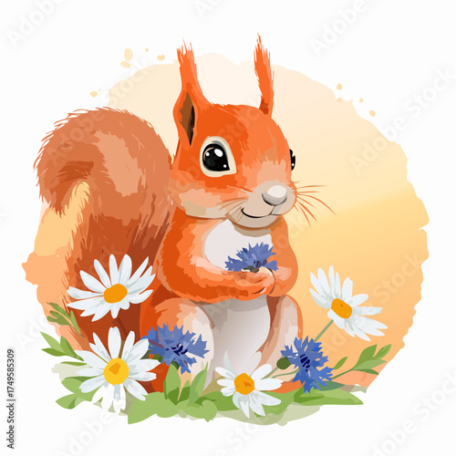 Eichhörnchenbaby auf der Blumenwiese