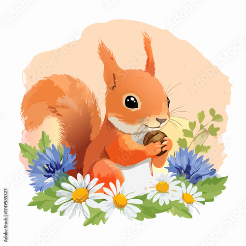 Eichhörnchenbaby auf der Blumenwiese
