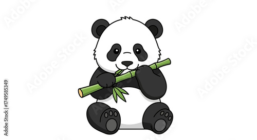 Adorable cartoon panda eating bamboo brings a touch of playful charm to any project, making it perfect for children's books and educational materials