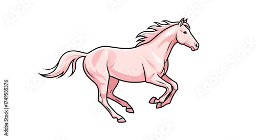 Elegant pink horse illustration in motion, perfect for fantasy stories, children's books, or unique branding projects needing a touch of magic and grace