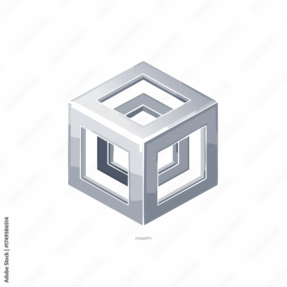 Fototapeta premium Abstract three dimensional cube with a glossy metallic finish isolated on white background