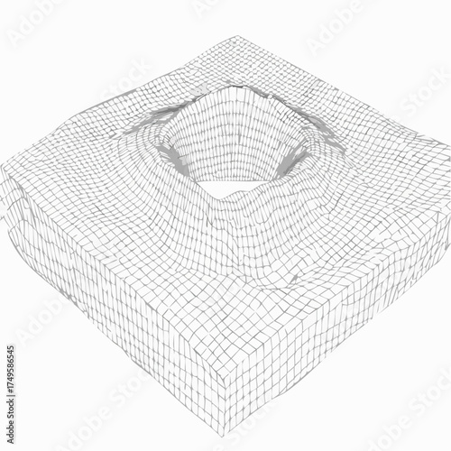 Abstract three dimensional geometric illustration of a hole against a white background