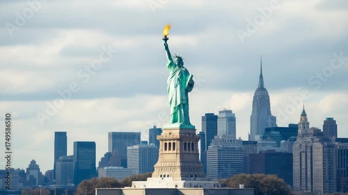 Statue of Liberty and New York City Skyline - A Symbol of Freedom and Progress.
