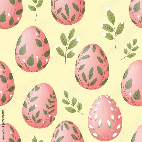 Elegant Easter Egg Pattern with Botanical Leaf Designs.
