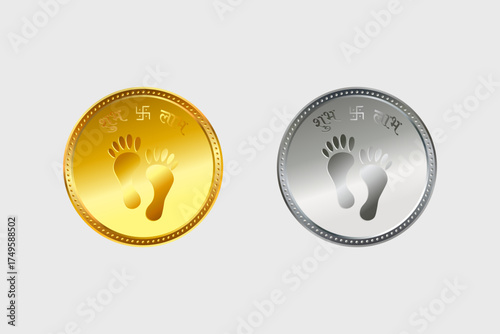 Gold and Silver Coins with Shubh Labh and Lakshmi Footprints for Akshaya Tritiya, Dhanteras, Lakshmi Pooja, Diwali and Shubh Labh Pancham Festival