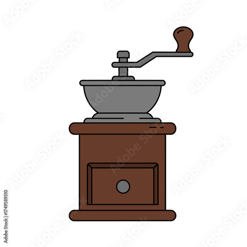 Classic Hand Crank Coffee Grinder Illustration for Fresh Brew Preparation
