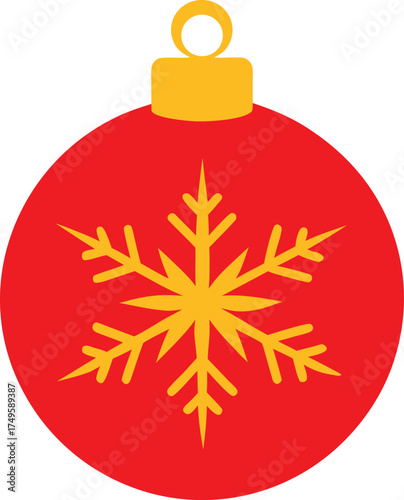 Luxurious red Christmas bauble with golden snowflake elegant decoration