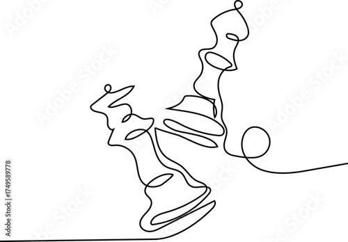 Continuous one line drawing of chess pieces minimalist design isolated on white background.  minimalist