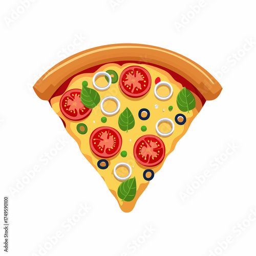 Appetizing pizza slice with toppings vector illustration isolated on white