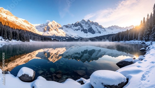Majestic snowy mountains under clear blue sky