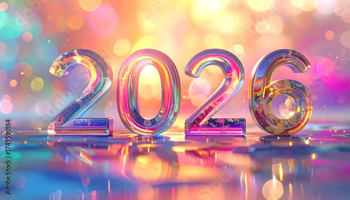 Happy New Year 2026 Celebration with Colorful Bokeh Lights.