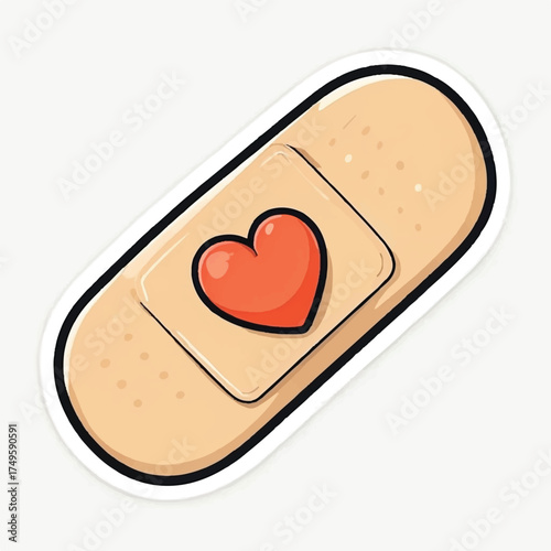 Cartoon Bandage with Red Heart Icon – Cute Healing and Care Concept Illustration