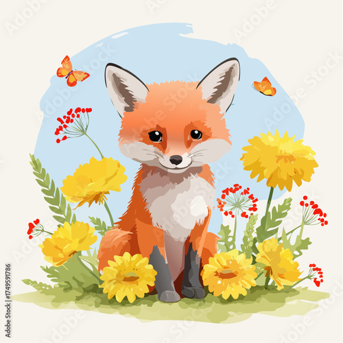 Fuchsbaby auf der Blumenwiese