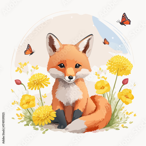 Fuchsbaby auf der Blumenwiese