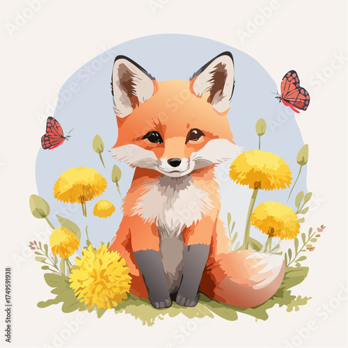 Fuchsbaby auf der Blumenwiese