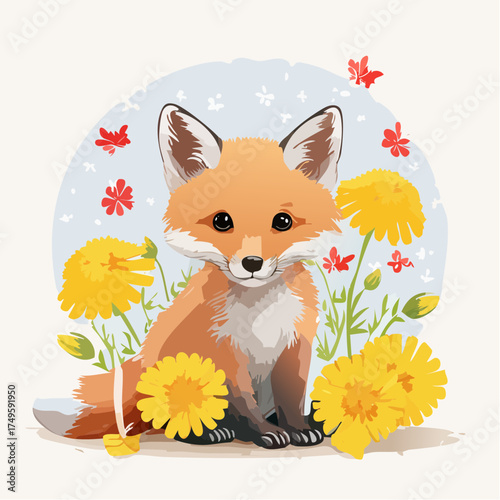 Fuchsbaby auf der Blumenwiese