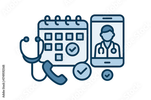Telemedicine appointment scheduling and confirmation icons for healthcare services