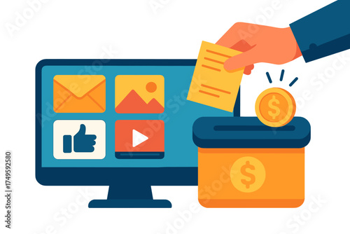 Digital content monetization and online donation concept for income generation