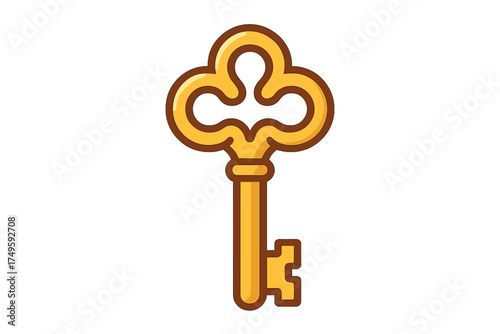 Ornate antique skeleton key with detailed clover-shaped bow