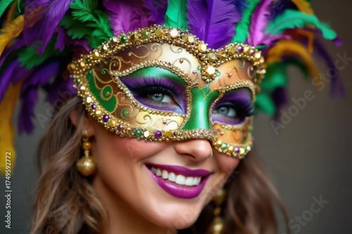 Mardi Gras Masked Beauty - A Celebration of Color and Joy.