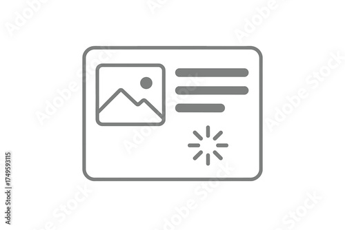 Outline icon showing document loading with image placeholder and text lines