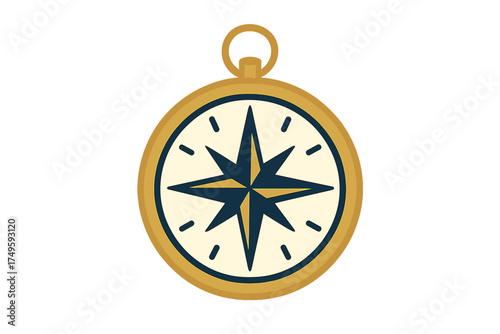 Antique brass pocket compass with nautical star design
