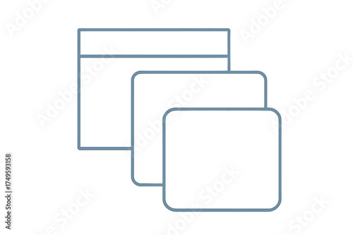Stacked overlapping application screens outline icon design