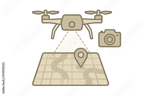 Drone aerial photography mapping and location tracking concept