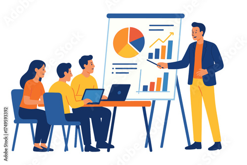 Business team analyzing growth charts and data presentation in office meeting