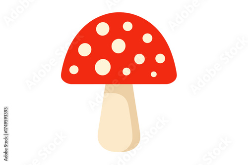 Stylized red mushroom with white spots isolated on white background