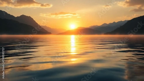 Golden Hour Serenity - A Tranquil Lake at Sunset.