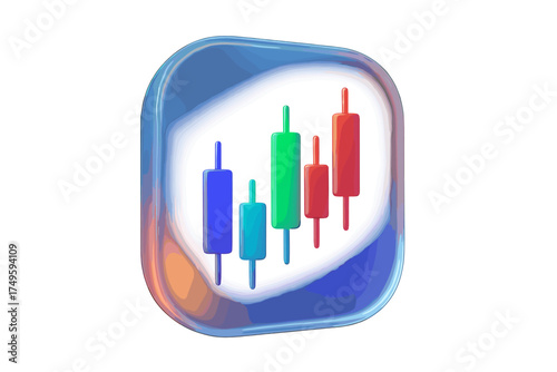 Glossy icon with colorful financial candlestick chart elements