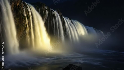 Majestic Waterfall at Night - A Stunning Natural Wonder.
