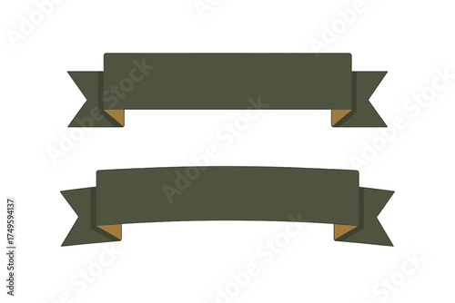 Two dark green military style ribbon banners with folded ends