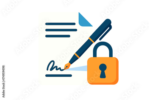 Secure document signing concept with pen and padlock icon