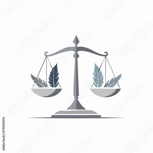 Abstract illustration of a balance scale with feathers on a white background