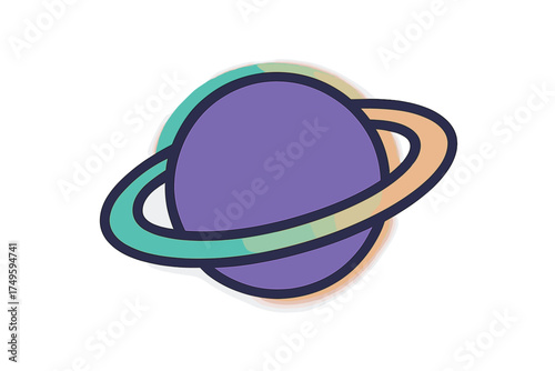 Stylized purple planet with colorful rings and drop shadow icon