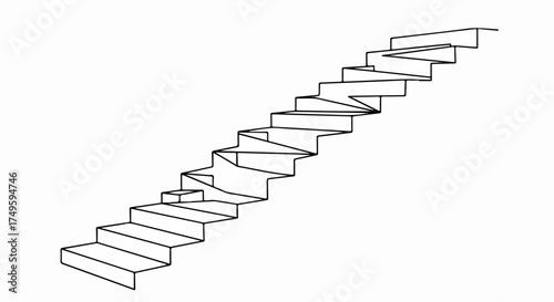 Simple staircase drawing isolated on white background. Minimalist line art staircase drawing presents ascending steps and architectural element. Concept staircase drawing for graphic design,