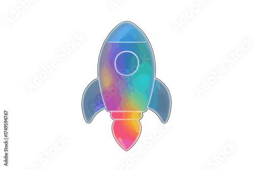Glossy spaceship icon with vibrant rainbow gradient and fins