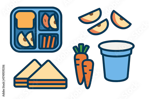 Assortment of healthy packed lunch food items for school or office use